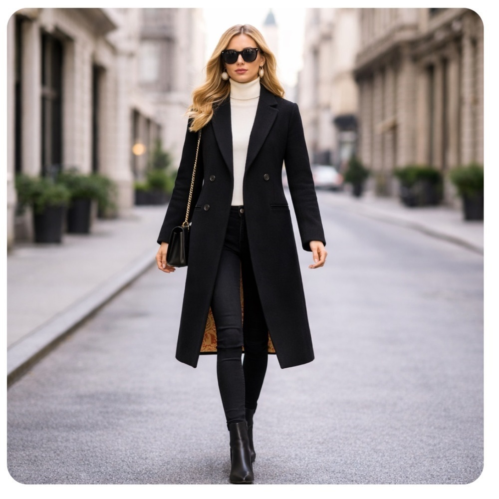 PERUVIAN CONNECTION Double Breasted Coat Black Size 6
